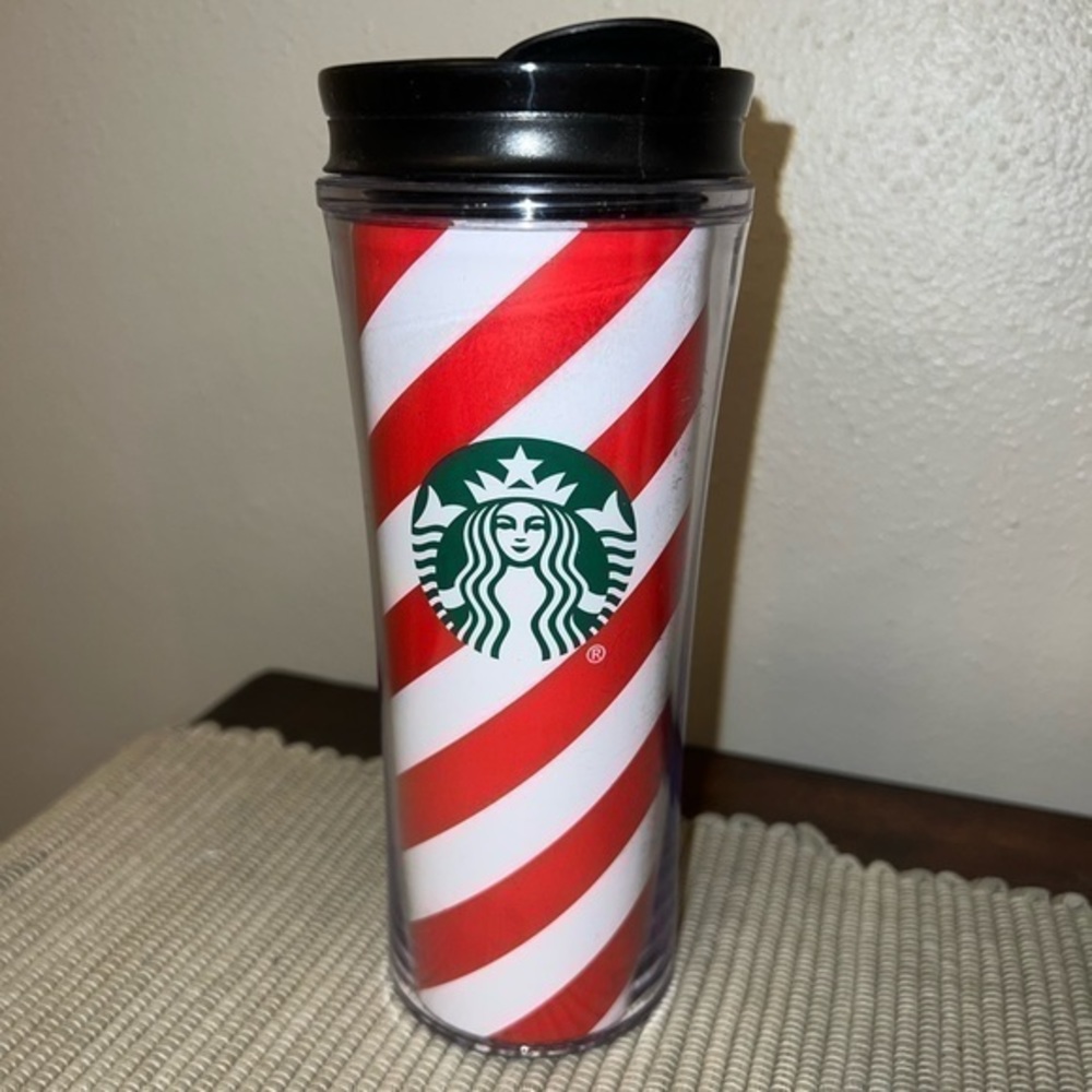 Starbucks 16oz Candy Cane Red and White Coffee Drink Tumbler Travel. NWOT